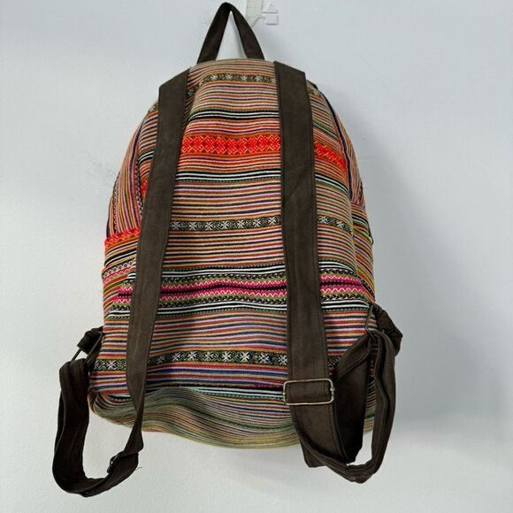 Women's Striped Tribal Print Orange Backpack 12X15 - Picture 5 of 7